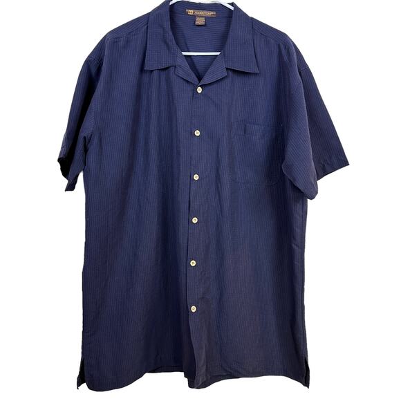 Harriton Men's Sz: XL Button Down Short Sleeve Casual Dress Shirt Striped Blue - Picture 1 of 10